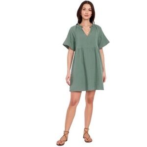 NWT Old Navy Sz M 100% Cotton Sage Green Crinkle Cotton V-Neck Babydoll Dress